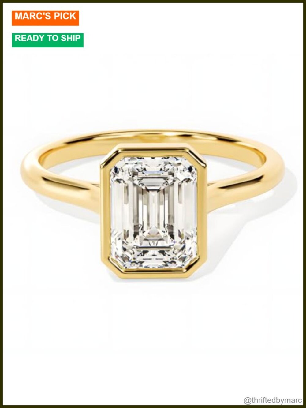 2CT Emerald Cut Moissanite Engagement Ring 925 Sterling Silver 18K Gold Plated